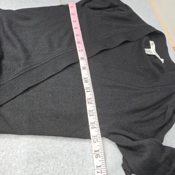 Diane Von Furstenberg Wrap Cardigan S Black Merino Wool Bishop Sleeves Ballet - Picture 7 of 10